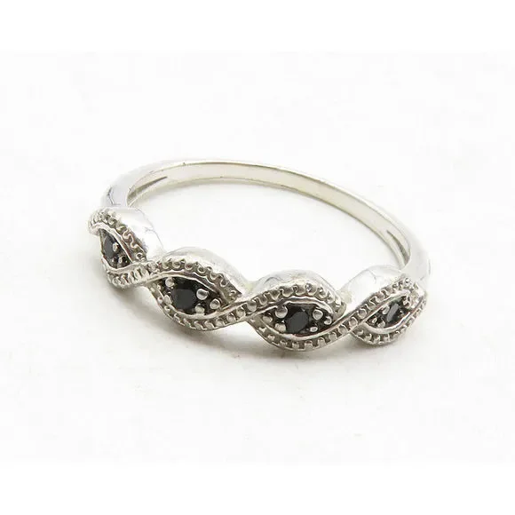 925 Sterling Silver Petite Black Hematite Shiny Swirl Band Ring Sz 7 RG13122 - Picture 5 of 5